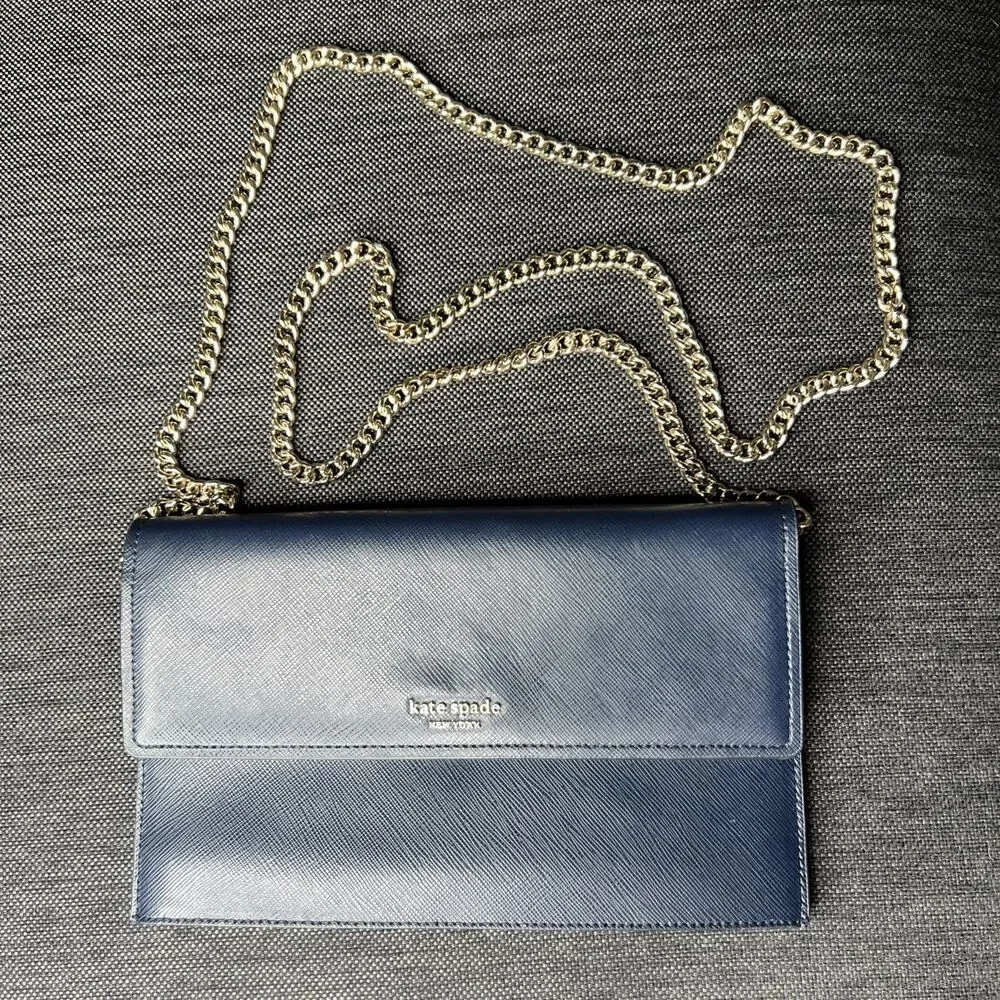 Kate Spade Willow Wallet Saffiano Leather Flap Convertible Crossbody Bag Navy